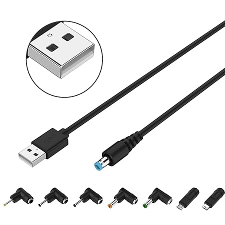 Multi-Stecke Universal Converter, USB Kabel auf DC Stecker, 5,5mm Hohlstecker Netzteile 5,5 x2,1mm bis 7 Stecker: 2,5 x0,7 mm