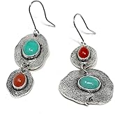 Dangle Earrings Vintage Silver Color with Turquoise and Orange Stones