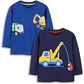 YANGLYN Boys Long Sleeve T-Shirts Toddlers Boy Graphic Crewneck Tee Shirts for Kids Cotton Basic Tops 2 Pack