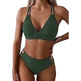 Tainehs Women's Push Up V Neck Bikini Sets Criss Cross Back Two Piece Bathing Suit