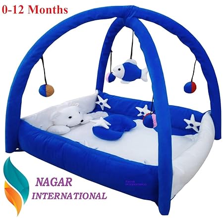 Nagar International Baby Playpen Cum Soft Quality Mattress Bedding in Large Size (PlayGym Blue, 0-12 Months)