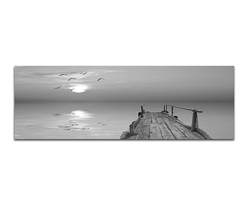 Toile Photo Comme Panorama Noirblanc 120 X 40 Cm Eau Jetée