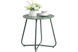 HollyHOME Round Metal Side Table, Rust-Resistant Patio Small Plant Stand, Outdoor 17.32'' Portable End Table for Balconies, Gardens, Living Rooms and Bedrooms, Atrovirens