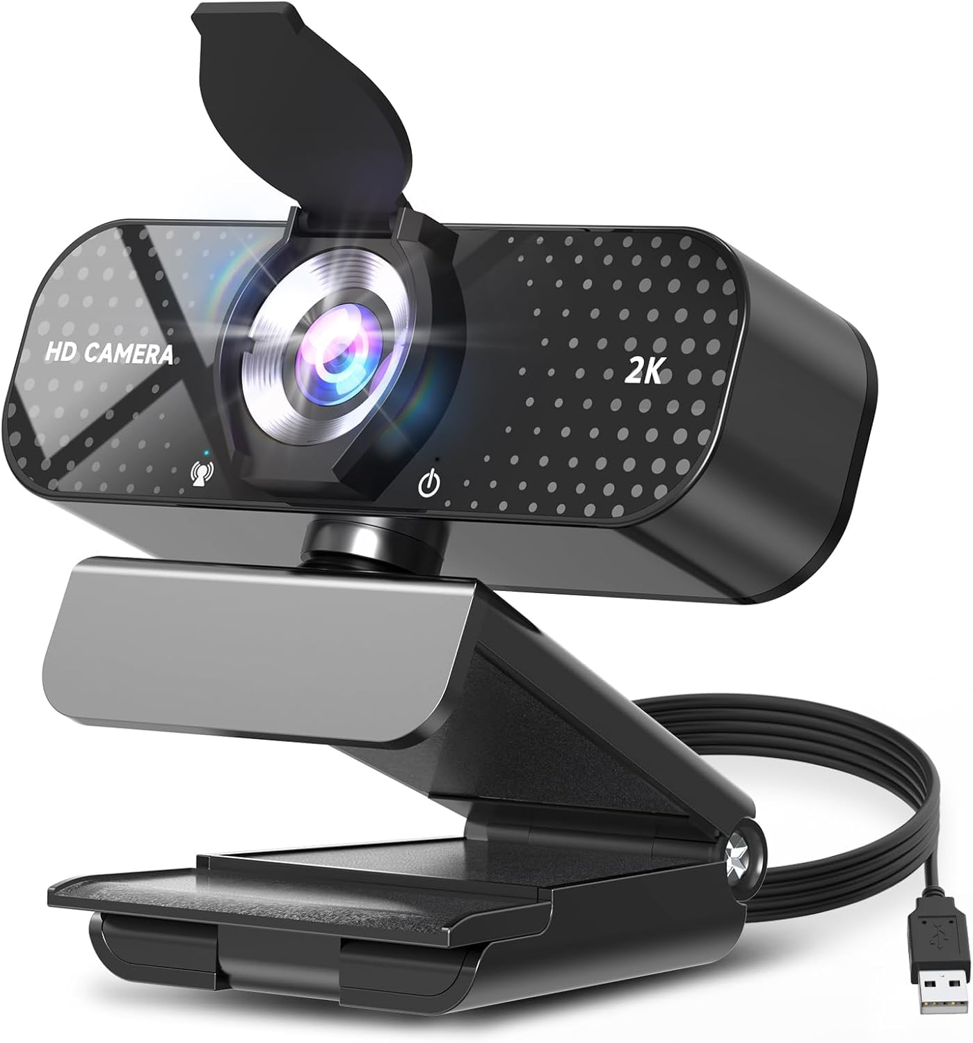 Photo 1 of TRAUSI 2K HD Webcam with Wide Angle Lens, Privacy Cover, Auto Light Correction and Noise-Canceling Mic, Plug & Play USB Camera for Mac/Laptop/PC, Compatible with Zoom, Skype, Teams - Black