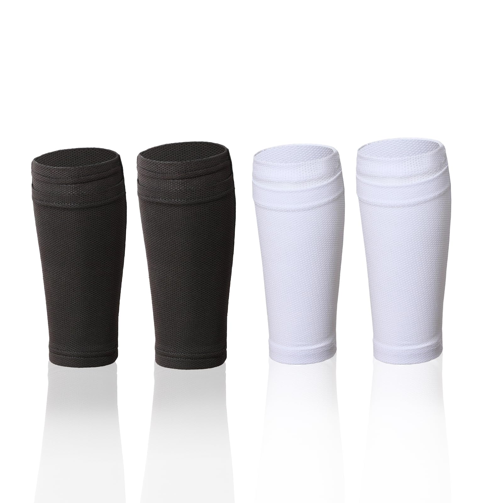 AYNKH 2 Pairs Football Sock Sleeve, Soccer Shin Pad Sleeves, Football Shinguards Socks, Soft Breathable, Elasticity, for Teenagers Adults Beginners, for Outdoor Intense Sports (Black+White)