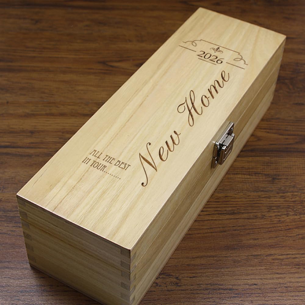 English Pewter Company Sheffield, England Unique Personalised New Home or Housewarming Gift - Luxury Wooden Wine or Champagne Box Satin Lined [HING16]