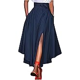 Verdusa Women's High Waisted Fall Skirt Formal Business Casual Flowy Maxi Skirt with Slit