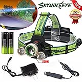 LandFox Headlight,15000Lm ZOOM Headlamp CREE XM-L 3 x T6 LED Headlight & Charger & Battery