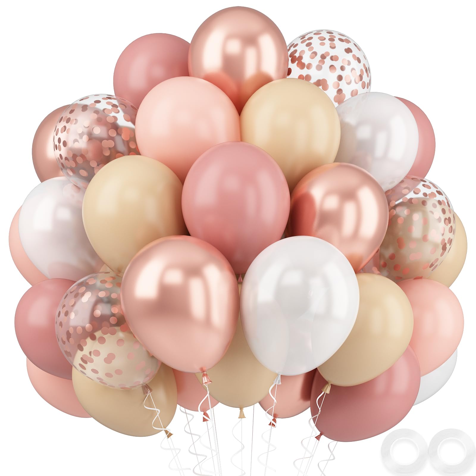Photo 1 of **3 pack***Retro Blush Pink Party Balloons, 52 PCS 12 Inch Metallic Chrome Rose Gold Dusty Pink Maca Orange Beige Latex Balloons with Rose Gold Confetti Balloons for Birthday Wedding Baby Shower Party Decoration