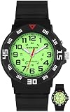 SOCICO Kids Analog Watch with Light, 30M Waterproof Time Teaching Watches for Boys Girls, Easy to Read Soft Band Learning Wrist Watch Great Gift for Children (Black)