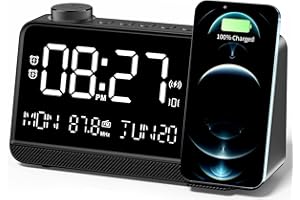 Dekala Alarm Clock with Wireless Charging 15W Ultra Fast, 100dB Super Loud 9” Large Display FM Radio Dual Alarms & 7 Natural Sounds (15W Wireless Charging)