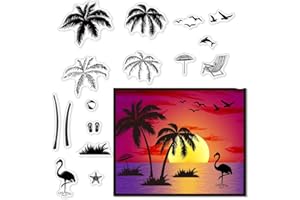 CRASPIRE Palm Trees Clear Stamps for Card Making Decoration Scrapbooking, Flamingos Silicone Rubber Stamp for Greeting Cards Photo Album Diary Decor DIY Craft