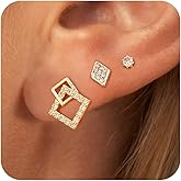 ACECHA Small Gold Hoop Earrings for Women, 14K Gold Plated Dainty Multiple Piercing Stud Earring Set Trendy Tassel Dangle Jewelry Stacks Gift