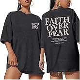 AMWIPE Christian Shirts for Women Oversized Jesus Shirt Faith Graphic Religious Sayings Tee Shirt Drop Shoulder Tops