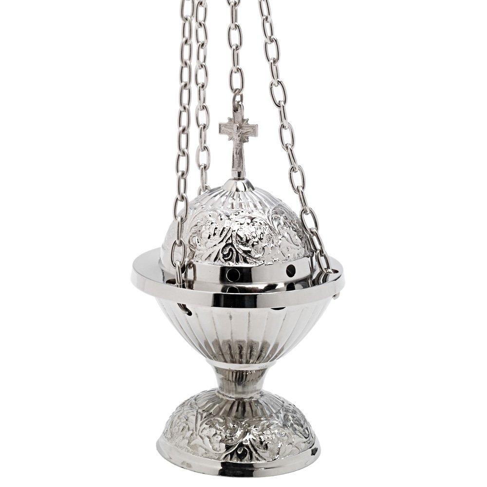 NKlaus censer with cross swing incense burner chain 70cm inner bowl brass 7620