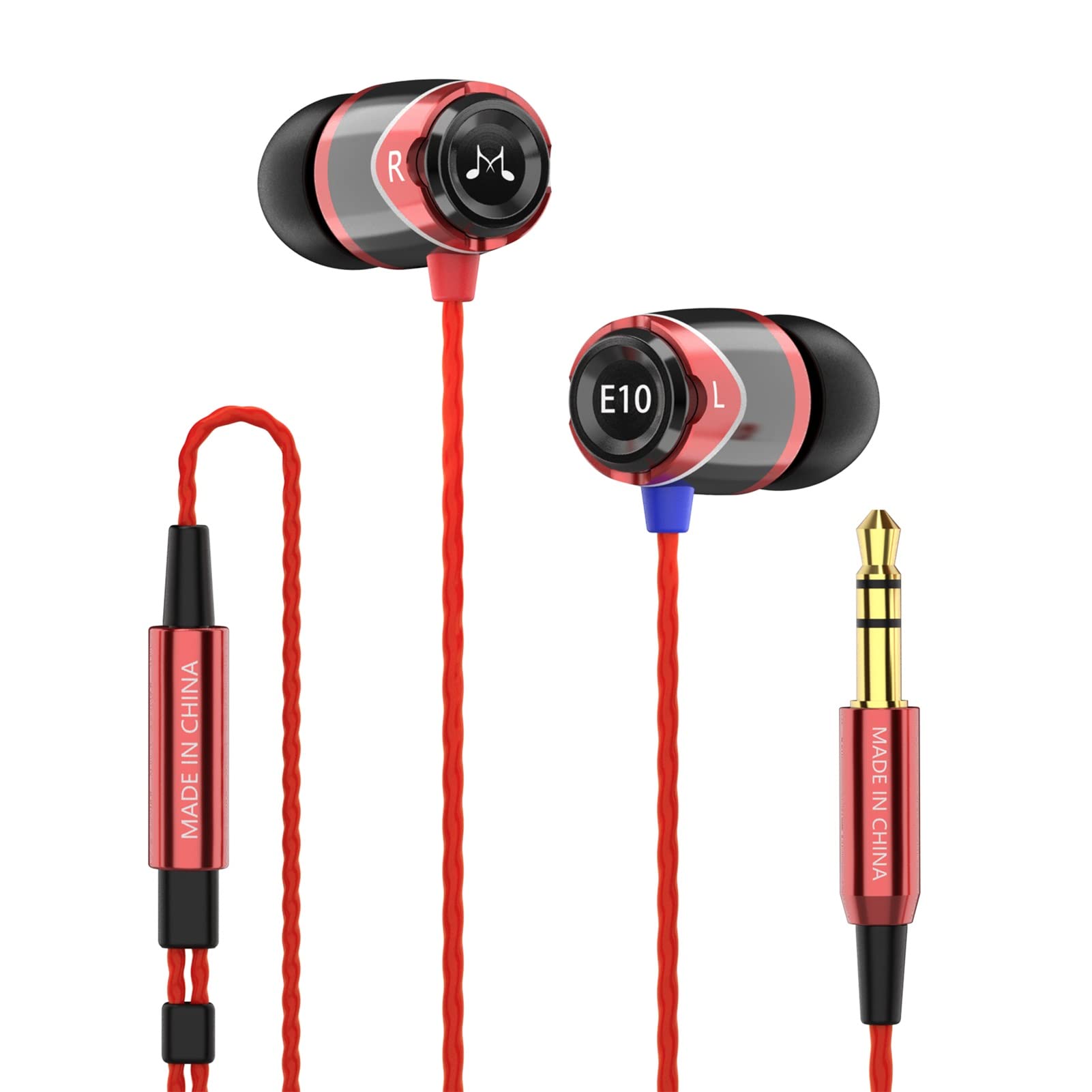 SoundMAGIC E10 In-Ear Isolating Earphones - Deep Bass, Noise-Isolating, Durable Metal Build, Tangle-Free Cable, Award-Winning Sound Quality - Ideal for Music, Gaming, Travel - Black/Red