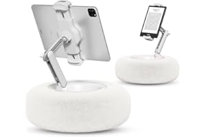 Viozon Tablet Stand Pillow, Compatible with 4.7"-13" Phone/Tablet, iPad, iPhone, Samsung, Google, Kindle, 360°Adjustable Phone Holder for Bed with Soft Plush Fabric, and Detachable Bowl, White