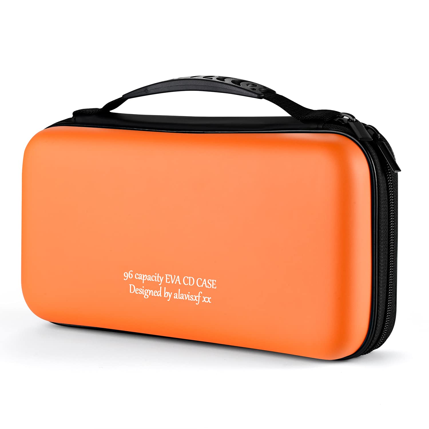 KUOCDSIK CD Case, 96 Capacity Hard EVA Protective Blu-ray CD Wallet Double Zipper Hand Strap Portable Disc Organizer DVD Case for Car Travel (96 Capacity, Orange96)