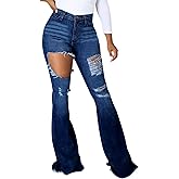 Bell Bottom Jeans for Women Ripped Hole High Waisted Classic Flared Wide Leg Denim Pants