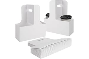 TINSKY 2 Cup 48 Count Disposable Drink Carrier with Handle, Supkiir Kraft Paperboard Cup Holder for Hot or Cold Drinks, to Go Coffee Cup Holder for Food Delivery Service, White