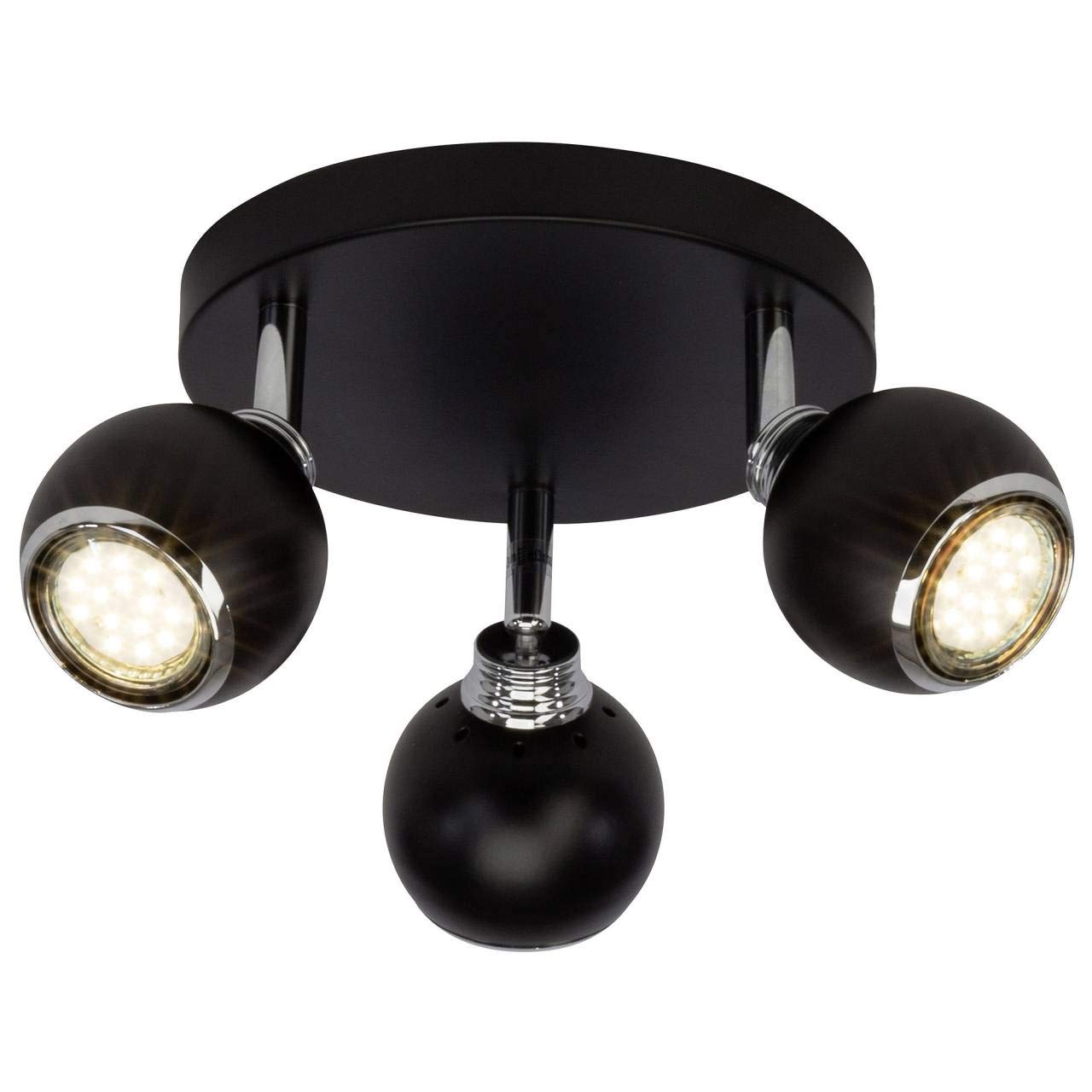Brilliant Ina LED Spotlight 3 Bulb Ceiling Spotlight, swivelling, Black/Chrome, 750 lumens, 3X GU10 3W LED Reflector Lamps Included