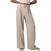 GORGLITTER Women's Zipper Fly Striped Dress Pants Pleated Straight Leg Trousers with Pockets