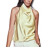 Women Halter Backless Tank Tops Cute High Mock Neck Cami Sexy Open Back Camisole Silk Satin Going Out Tops
