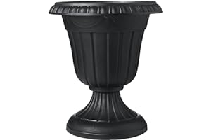 Arcadia Garden Products PL10BK Classic Traditional Plastic Urn Planter Indoor/Outdoor, 15" x 13", Black