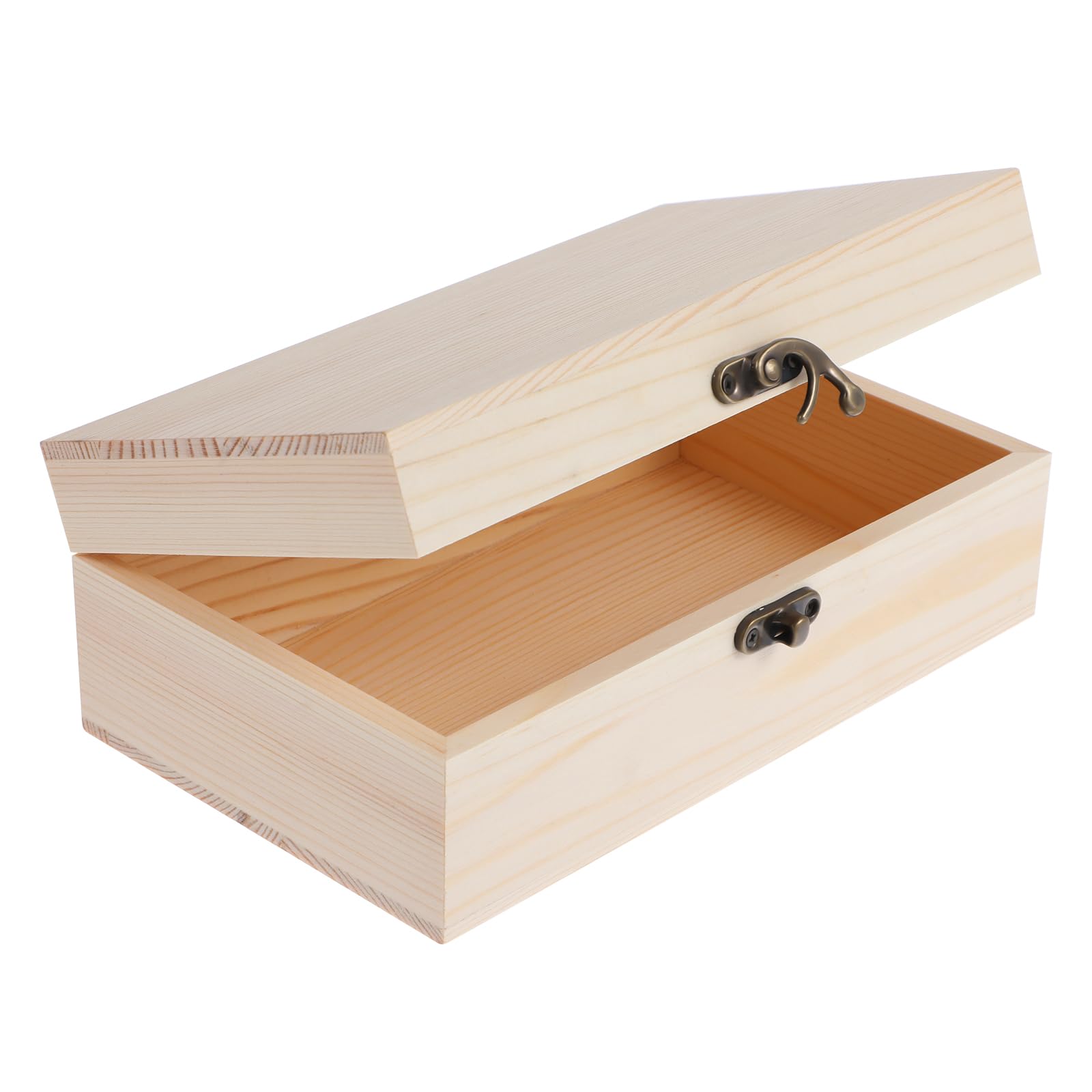 Wooden Jewelry Box with Hinged Lid and Front Clasp, Unpainted Plain Pine Craft, Souvenir (20 x 12 x 7cm)