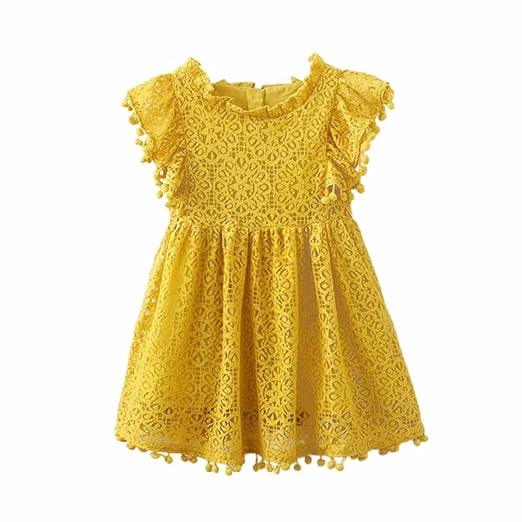 Kleider Mädchen, GJKK Baby Mädchen Blumendruck Spitze A-Linie Prinzessin Hohle Kleid Crewneck Ärmellos Blumenmädchenkleid Par