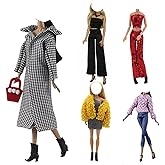 Doll Clothes, 5 Sets Outfits Houndstooth Coat Pants Windbreaker Hat for 11.5 inch Dolls Accessories Random Style