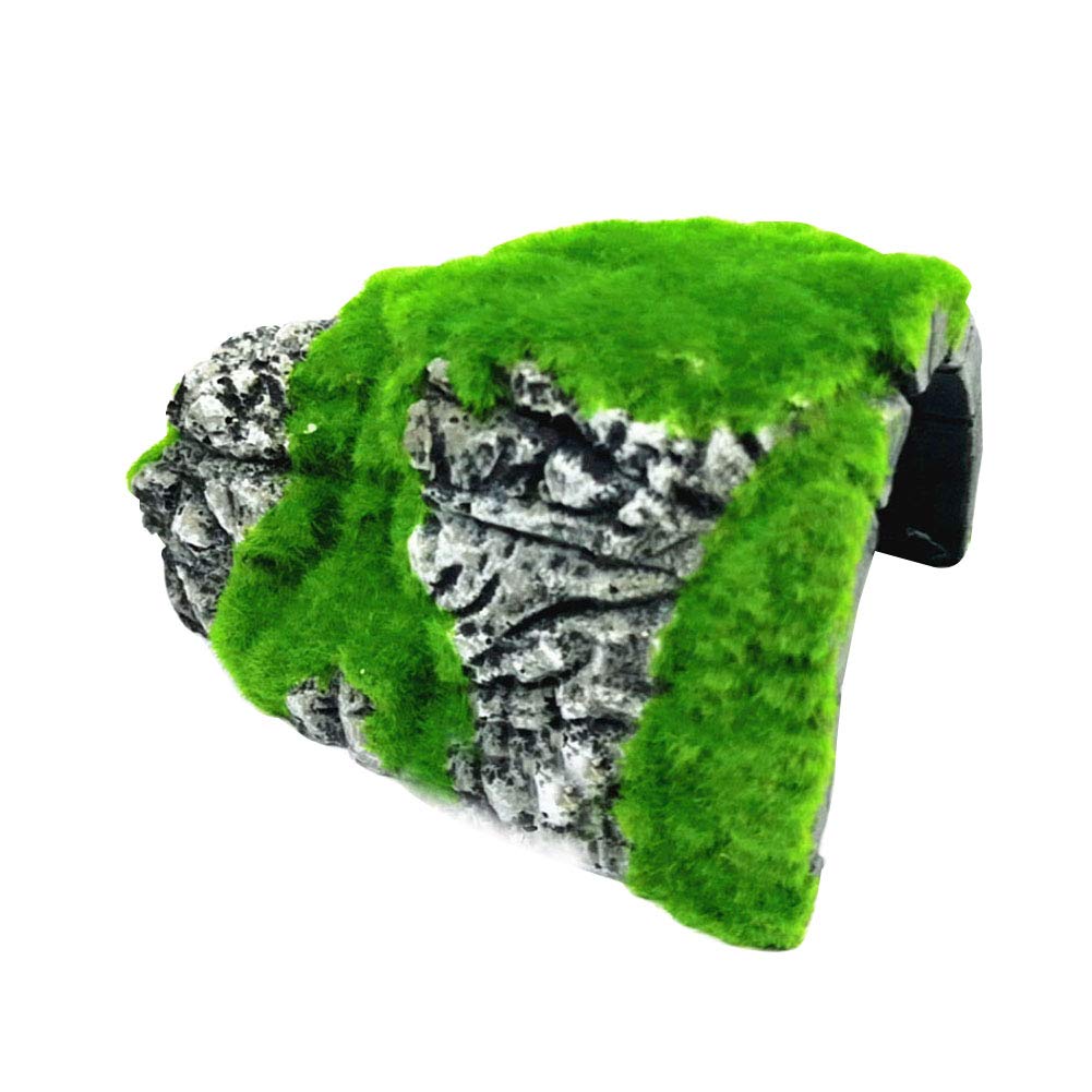 OMEM Reptile Hiding House Cave Landscaping Tortoise Skin Cage Artificial Plant Stone Realistic Moss Flocking Cave Humidification Habitat Decoration (Type C)