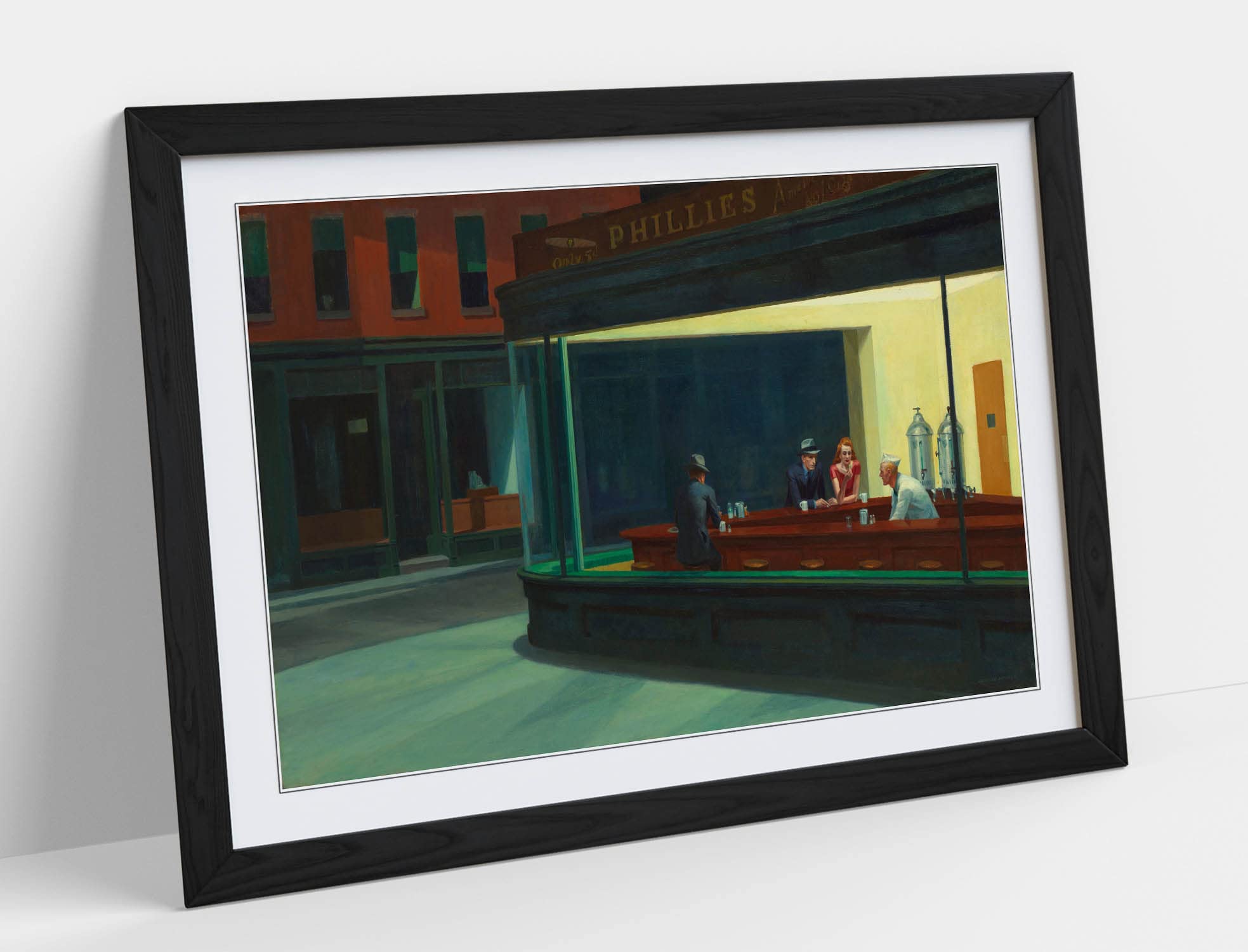 CanvasArtShop -EDWARD HOPPER, NIGHTHAWKS- PREMIUM WALL ART FRAMED PICTURE PRINTS - 3 COLOURS - 4 SIZES (BLACK, A2)
