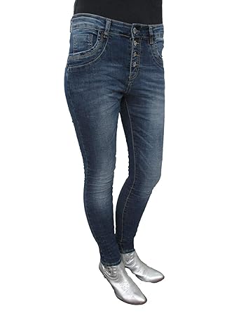 Lexxury Baggy Boyfriend Damen Stretch Hose Jeans offene Knopfleiste