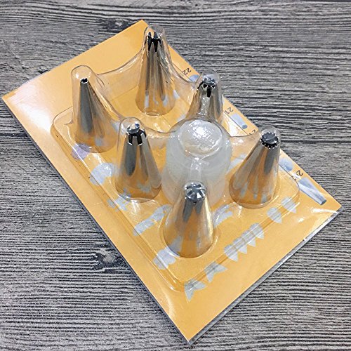 207 PCS Cake Decorating Supplies Kit- 6 Stainless Steel Icing Frosting Tips - 1 Coupler, 200 Disposable Pastry Bags(11"+13") - Baking Tool Supply Piping Cake Nozzle