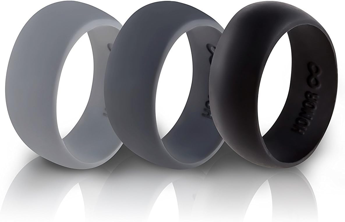 Silicone Wedding Ring Band by HonorGear - 3 Rings Pack Premium Grade Wedding Bands Engagement Active Men, Athletes Comfortable Fit & Skin Safe Antibacterial