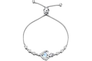 AGVANA Rosy Reverie Birthstone Bracelet for Women Sterling Silver Genuine or Created Gemstone Tennis Bracelet Rose Heart Jewelry Anniversary Birthday Gifts for Women Mom Wife Her