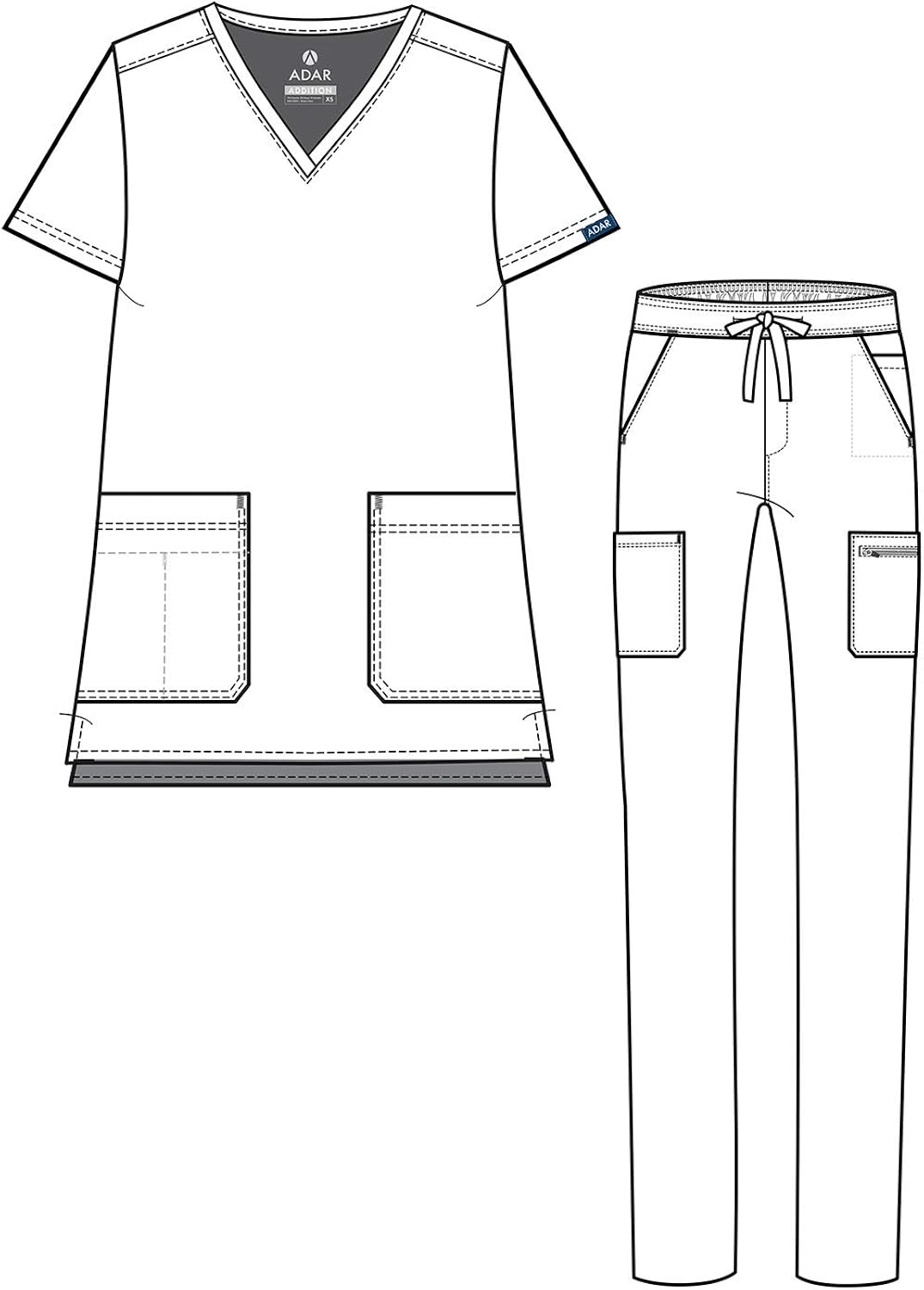 Adar Addition Go-Basic Scrub Set for Women - Slim V-Neck Scrub Top & Skinny Cargo Scrub Pants: Clothing