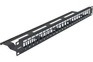 RIVECO 1U 24 Port Keystone Patch Panel Cat6 for Network Cable Management Rack Mount Blank Patch Panel Support Cable Management Bar