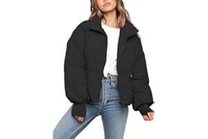 ZROZYL Women's Winter Puffer Down Jacket Long Sleeve Zipper Pockets Baggy Short Coats