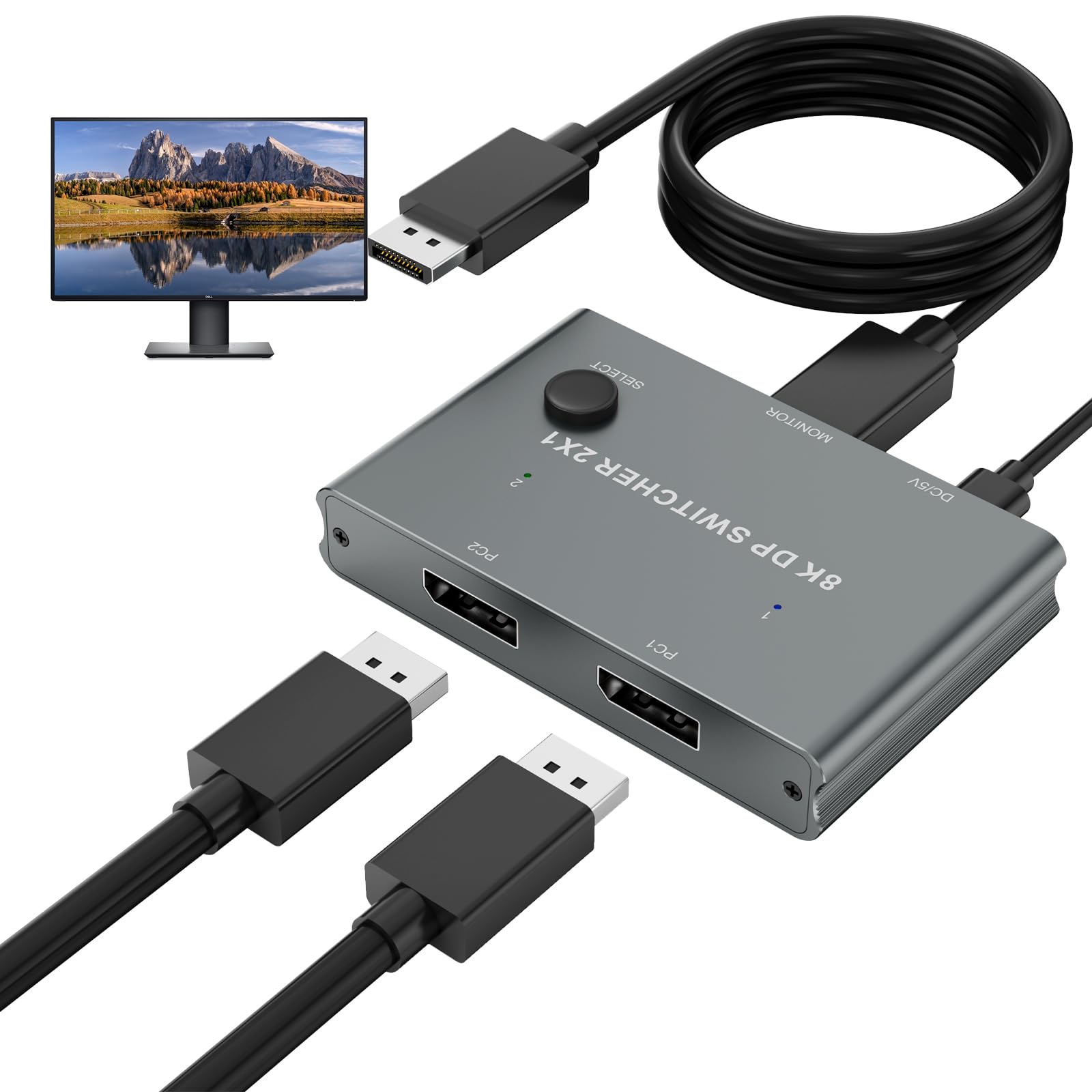 Photo 1 of Displayport Switch 2 in 1 Out 8K60Hz 4K144Hz Display Port Switch Displayport Switcher, Compatible with PC Host Monitor Laptop PS5 etc. Note: Only 2 in 1 Out Switch; Not an 1 in 2 Out hdmi Splitter.