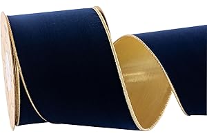 CSZD RIBBON Dark Navy Blue Velvet Wired Ribbon 4 Inch Wide*10Y Navy and Gold Double Sided Velvet Thick Ribbon for Christmas Tree Wreaths Gift Wrapping Bows Gralands Home Decor Crafts (Dark Navy)
