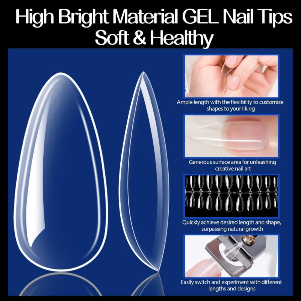 UNA GELLA Medium Almond Gel Nail Tips, 504PCS Clear Fake Nails Tips Shape Full Cover Acrylic Gel Nail Extension For Diy Home Salon 12 Sizes - Image 3