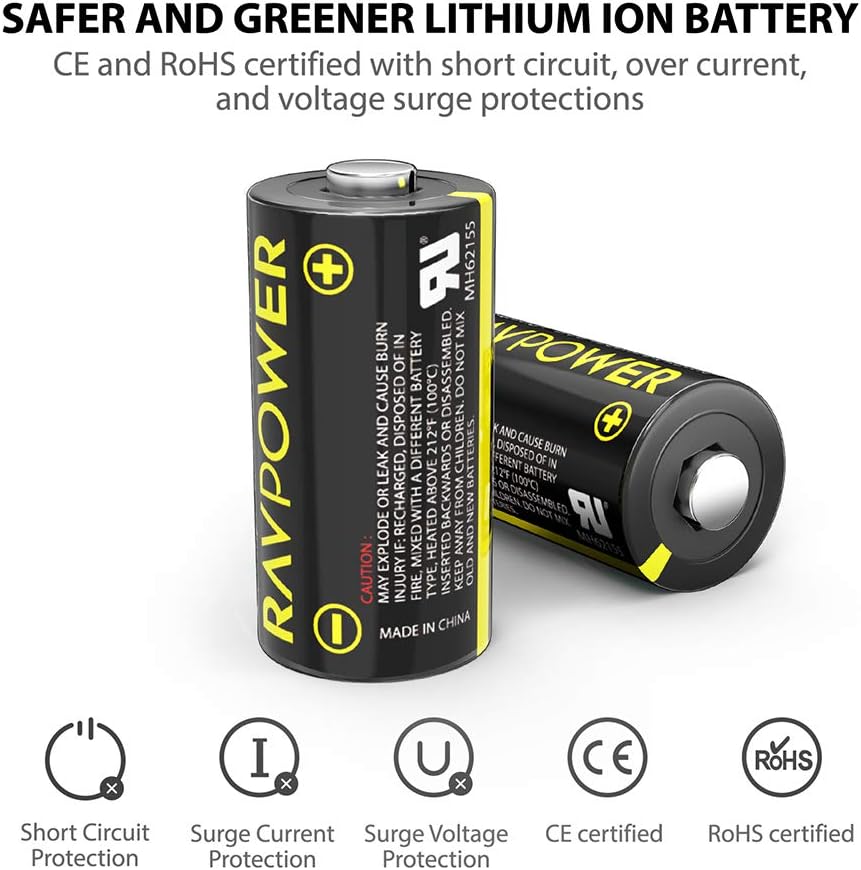 CR123A 3V Lithium Battery RAVPower Non-Rechargeable Lithium Batteries [16 Pack 1500mAh Each] 10 Years of Shelf Life for Arlo Cameras Polaroid Flashlight Microphones [CAN NOT BE RECHARGED] : Camera & Photo