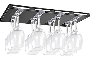 Hanging Wine Glasses Rack Under Cabinet Stemware Storage Hanger with 4 Rows Metal Bar Shelves for Kitchen Restaurant Cabinets