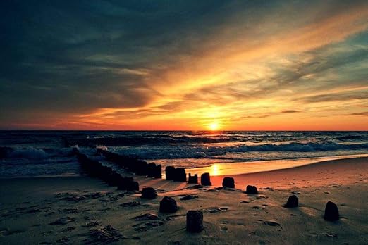 Amazon Co Jp 海の夕日の壁紙 ビーチの壁紙 キャンバス ステッカー 印刷 壁紙ポスター はがせるシール式 写真 特大 絵画 壁飾り 90cmx60cm Home Kitchen