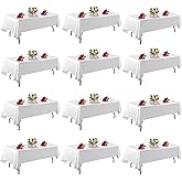 FINDYOU 12 Pack White Table Cloth Rectangle Table 60 x 102 Inch Tablecloths for 6 Foot Rectangle Tables. Stain and Winkle Resistant Polyester Washable White Cloths for Parties