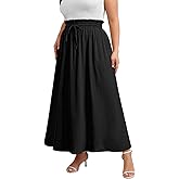 Xpenyo Womens Plus Size Maxi Skirts Summer Elastic High Waisted Boho Casual Beach Flowy Swing Long Skirts with Pockets