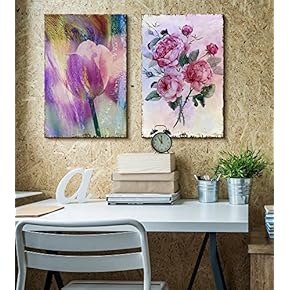 Beautiful Tulip on a Brush Stroke Background Paired...