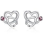AOBOCO Nurse Earrings 925 Sterling Silver Stethoscope Studs Earrings Simulated 12 Months Birthstone Crystal from Austria, Graduation Jewelry Gifts for Nurse Doctor RN Medical Student